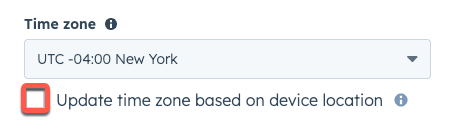 Screenshot showing the Time zone setting for user