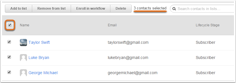 3 contacts selected